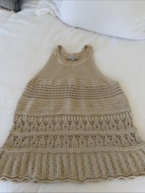 LOFT Cream Crochet Halter Knit Sweater Tank